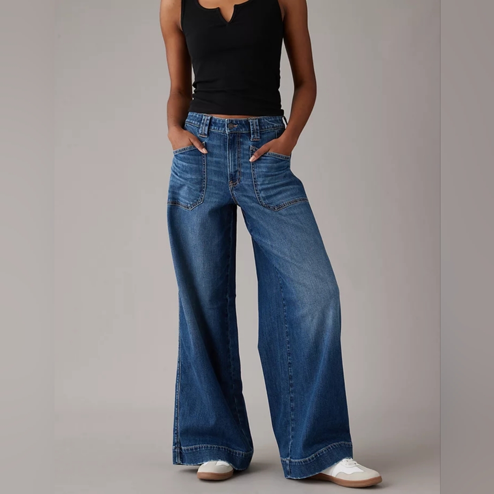 American Eagle Dreamy Drape Stretch Baggy Ultra Wide-Leg Super High-Waist Jeans